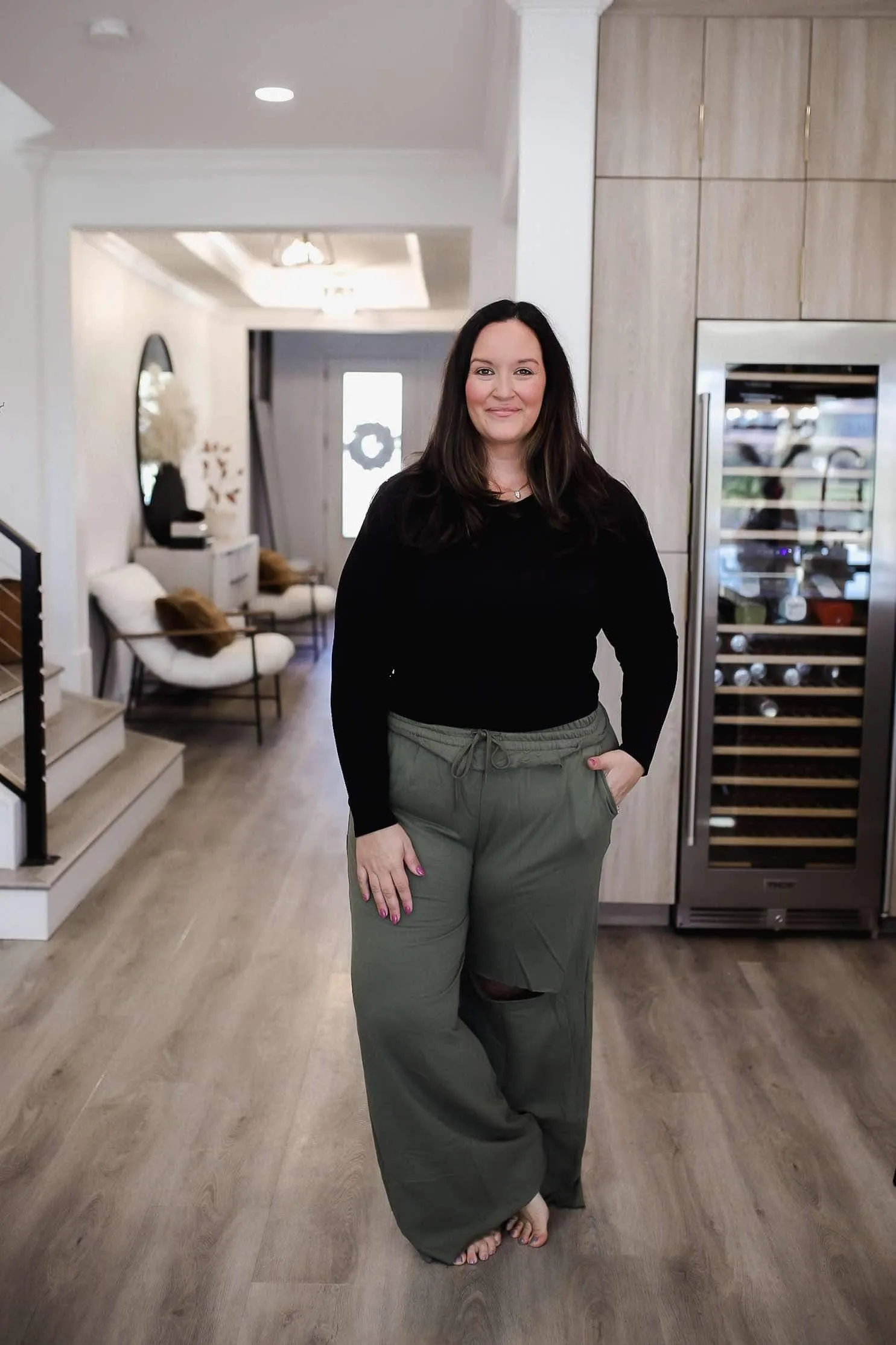 Emma French Terry Laser Cut Pants - Lt Olive (PLUS)