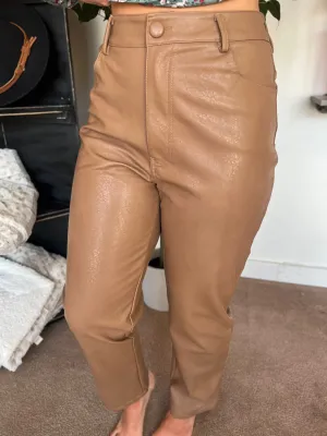 Faux Leather Straight Leg Pants, Coco