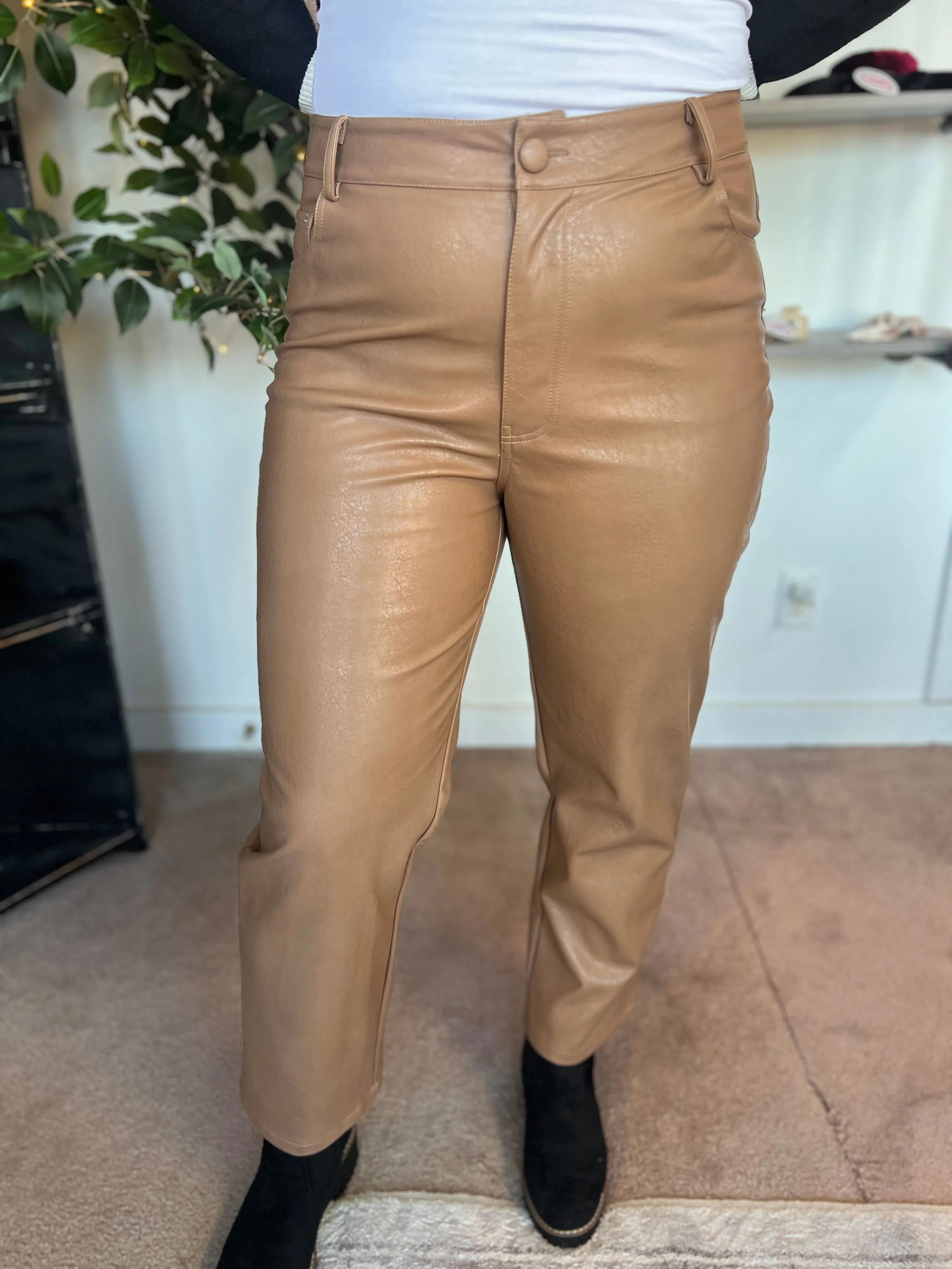 Faux Leather Straight Leg Pants, Coco