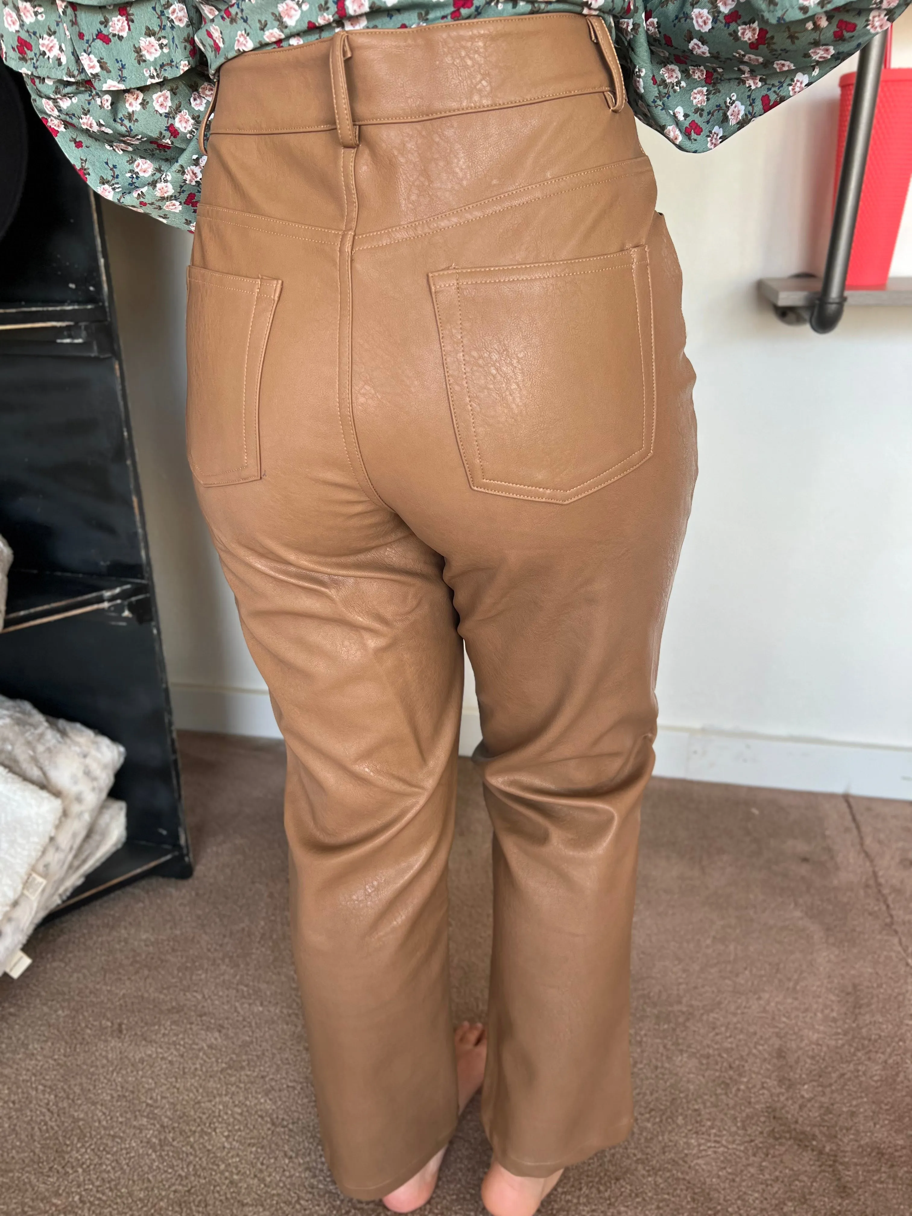 Faux Leather Straight Leg Pants, Coco