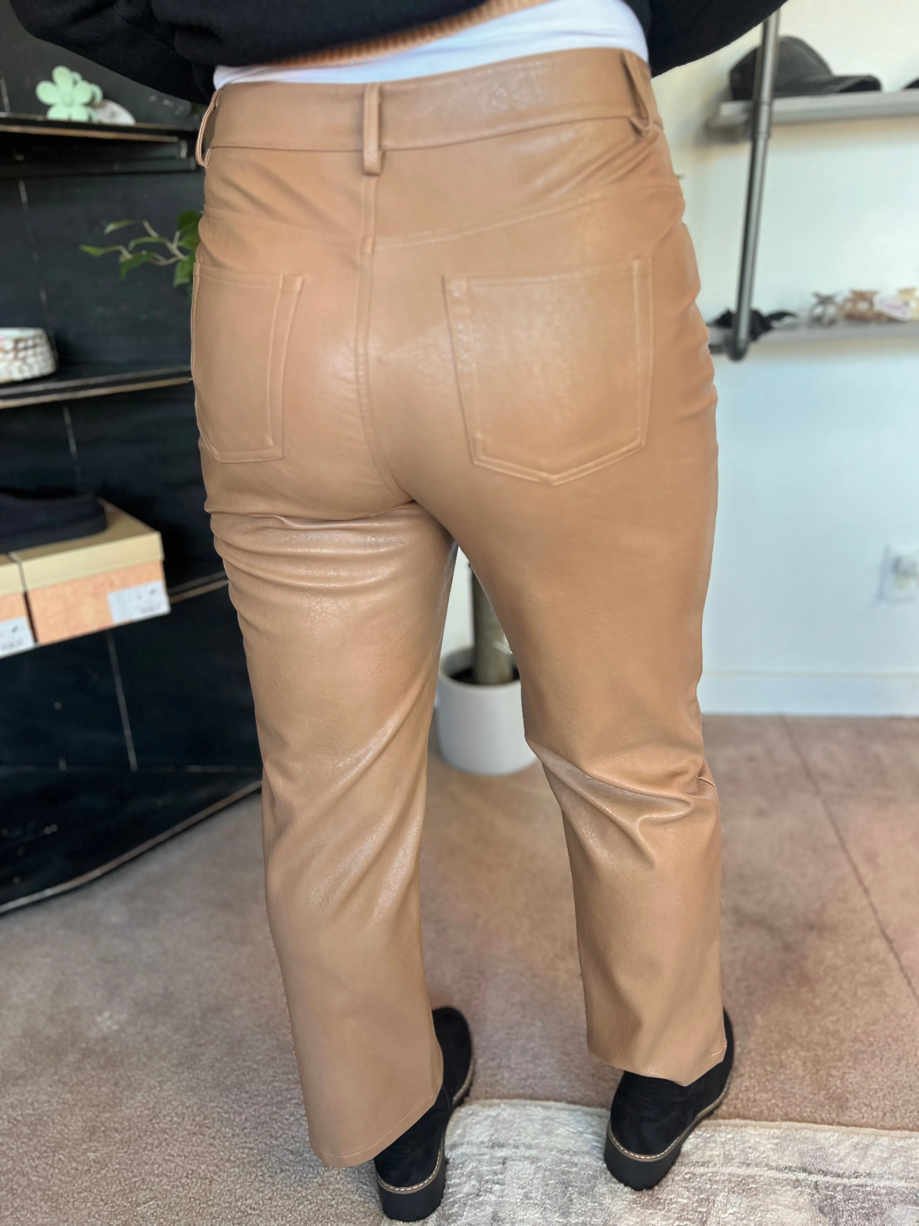 Faux Leather Straight Leg Pants, Coco