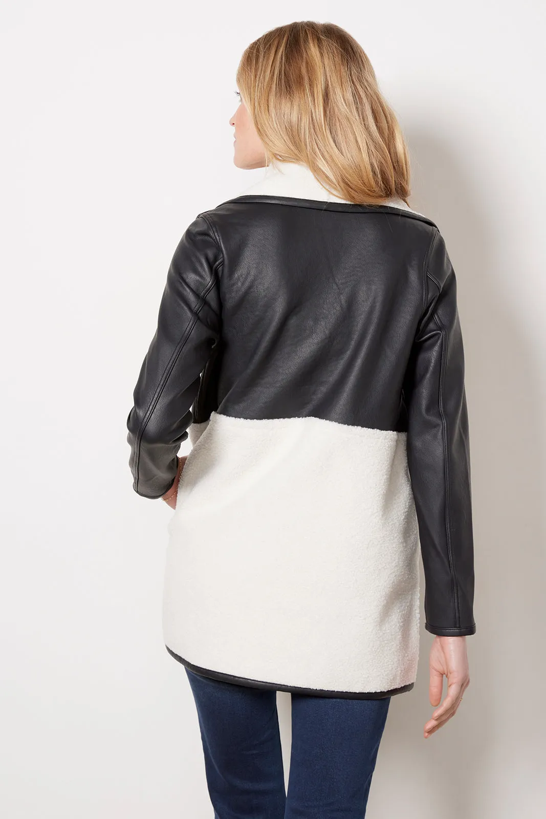 Fleece Leather Long Wrap Jacket