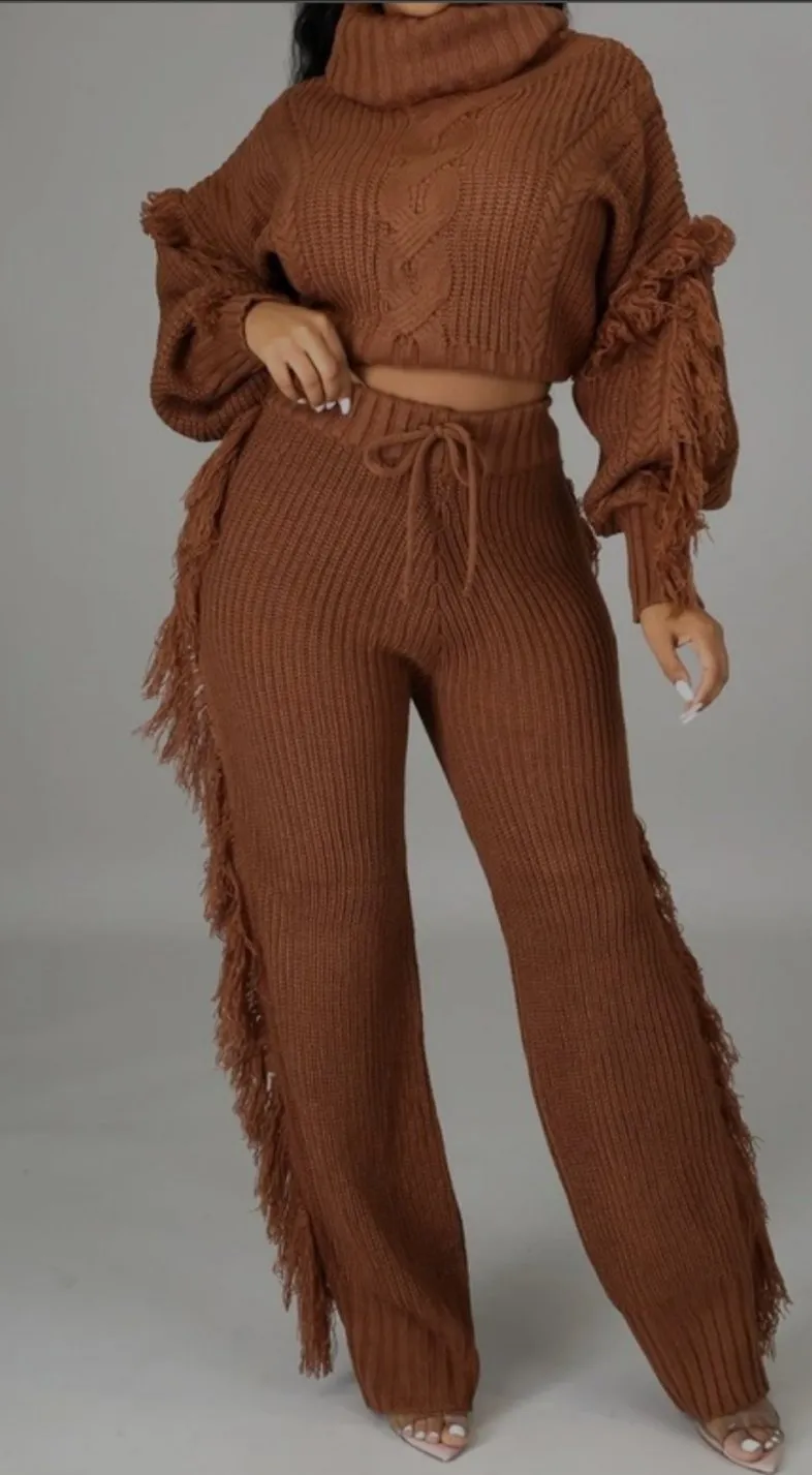 FUNKY FRINGE MOCHA KNIT SET