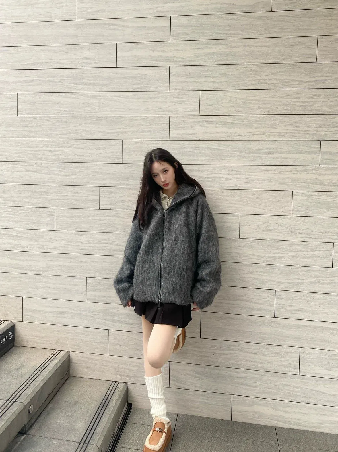 Fuzzy Hooded Jacket