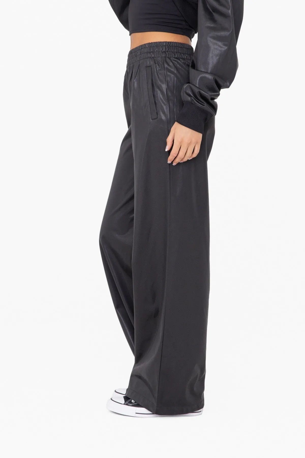 Glossy Leather Look Wide Leg Flare - Full