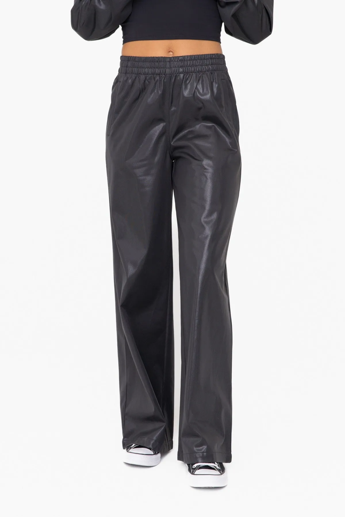 Glossy Leather Look Wide Leg Flare - Full