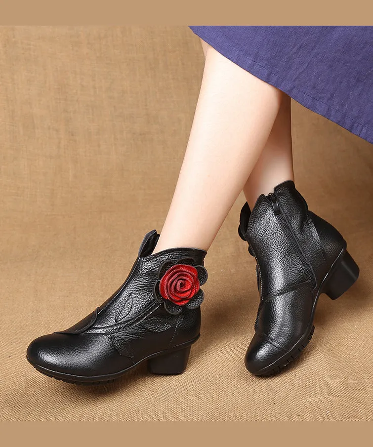 Handmade Black Floral Splicing Chunky Boots ML1650