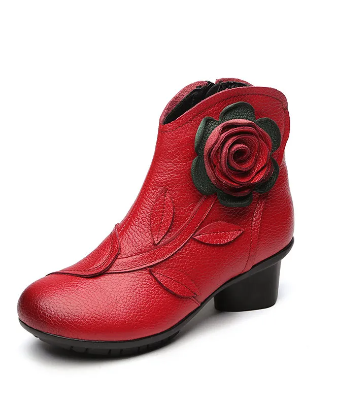 Handmade Black Floral Splicing Chunky Boots ML1650