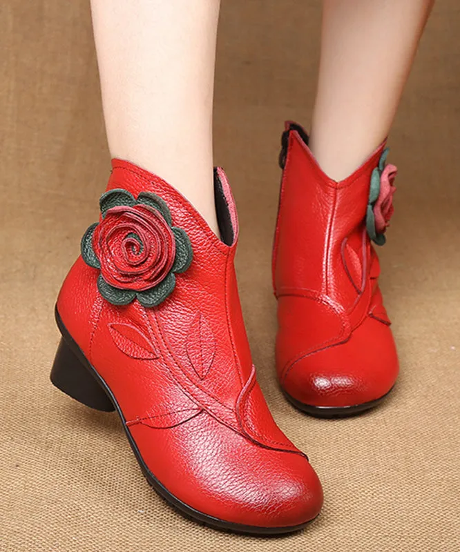 Handmade Black Floral Splicing Chunky Boots ML1650