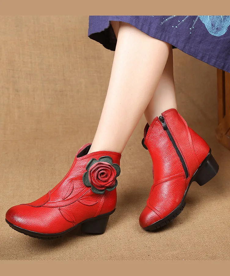 Handmade Black Floral Splicing Chunky Boots ML1650