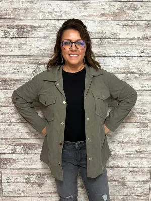 I Love That Olive Grey Button Down Jacket