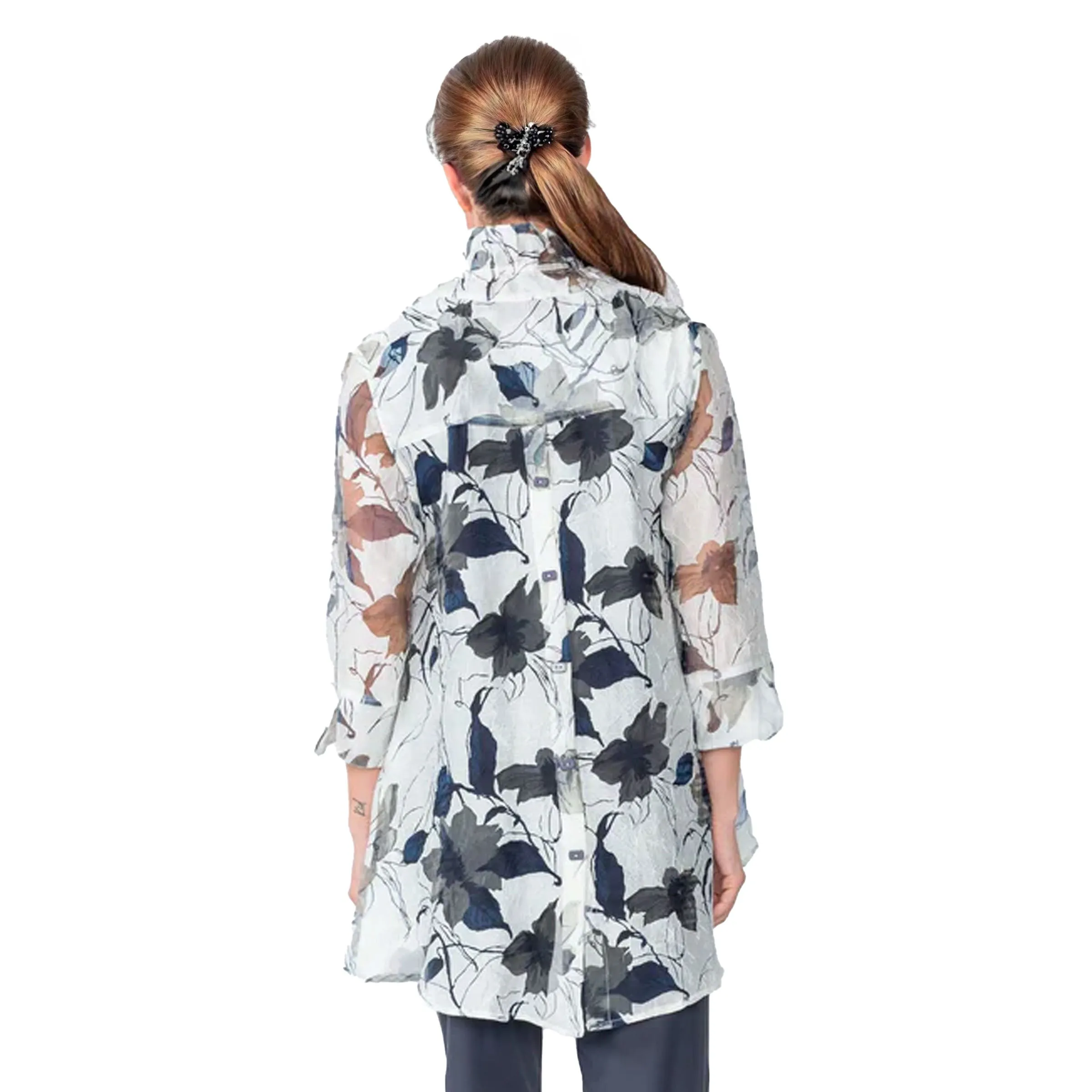 IC Collection Sheer Floral Hi-Low Blouse in Blue/Grey - 2277J-BG -