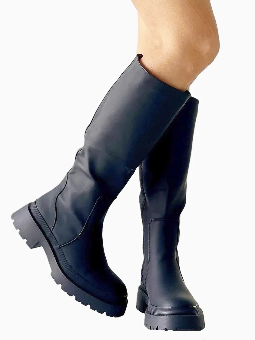 INGA | Chunky Rubberised Tall Boot | Black