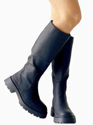 INGA | Chunky Rubberised Tall Boot | Black