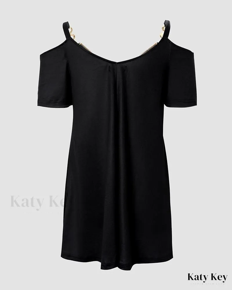 KatyKey - Artistic Stylized Figure Print Cold Shoulder Blouse