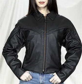 Ladies Naked Cowhide Motorcycle Jacket with Flat Braid Trim