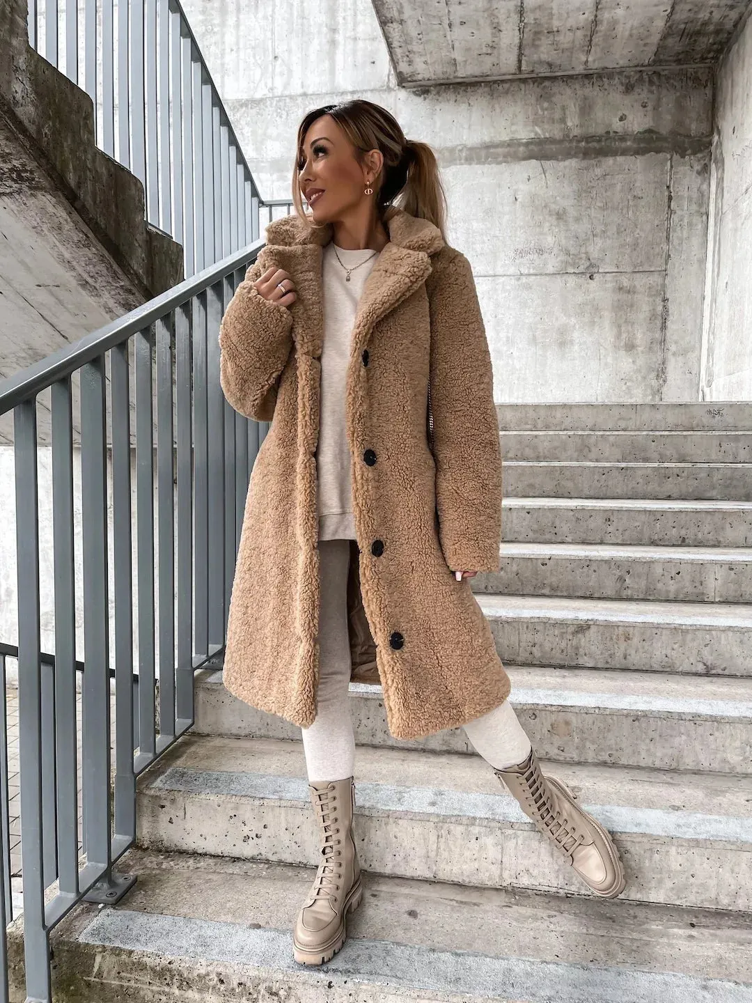 Lapel Plush Long Coat