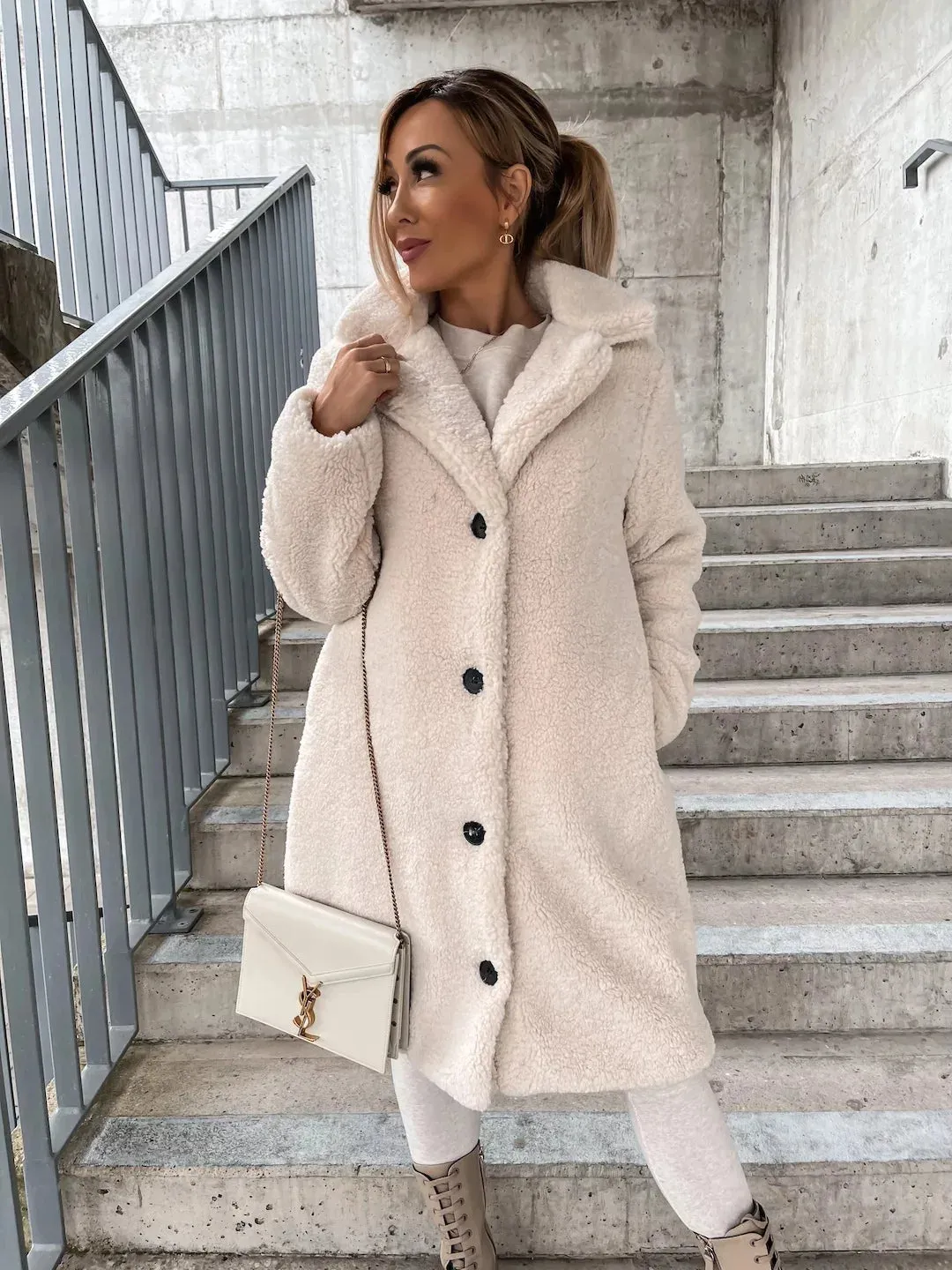 Lapel Plush Long Coat