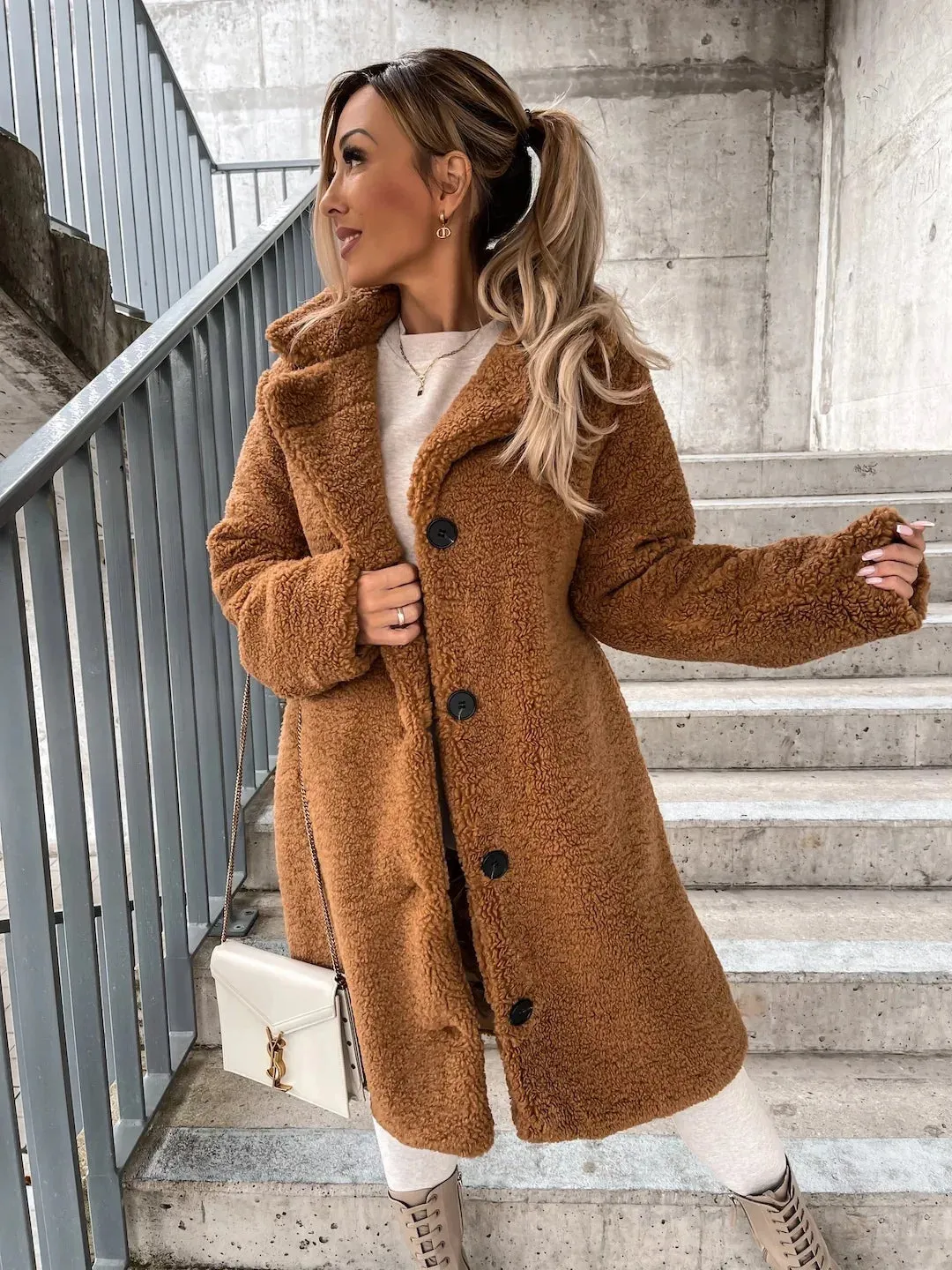 Lapel Plush Long Coat