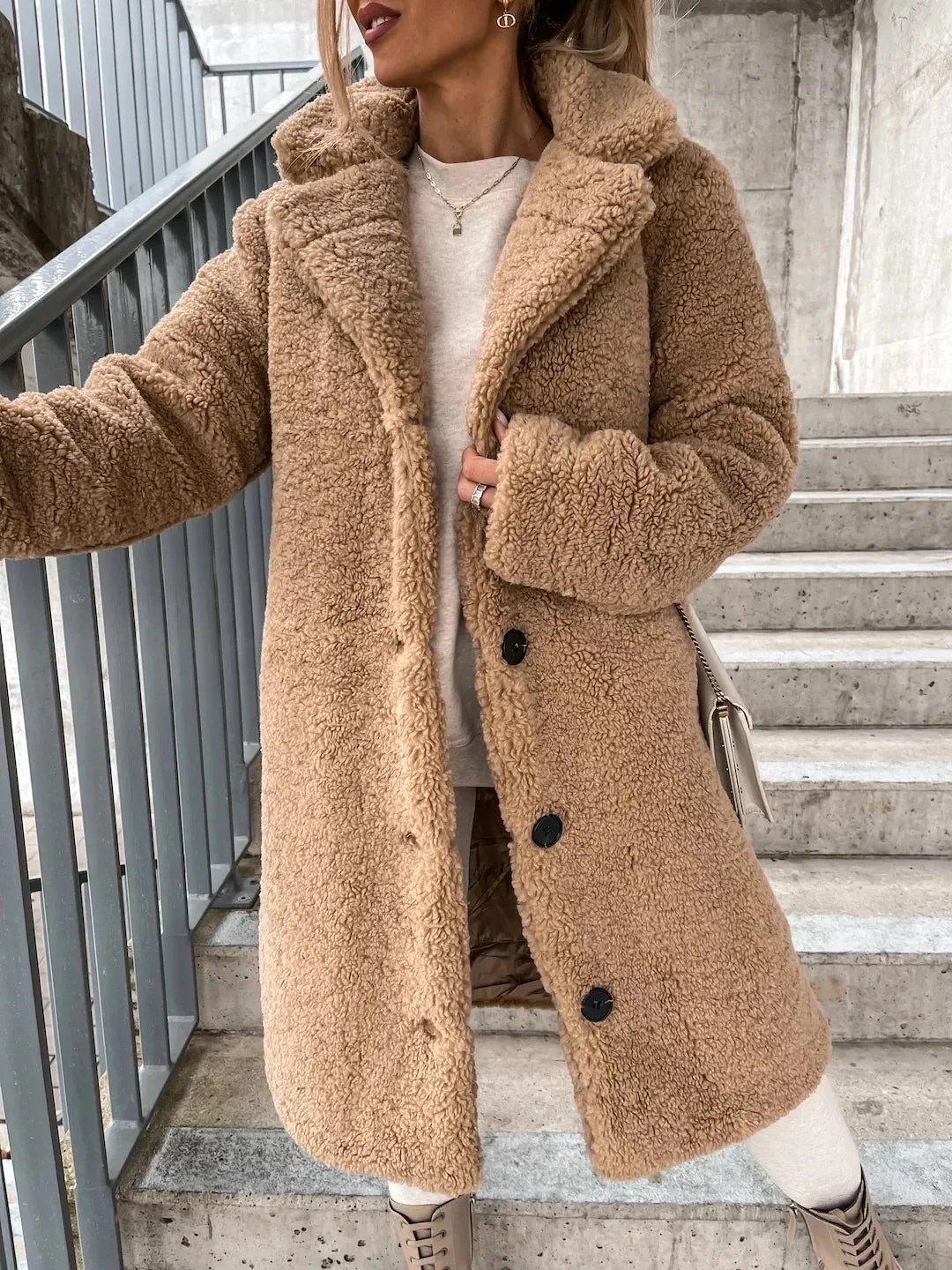 Lapel Plush Long Coat