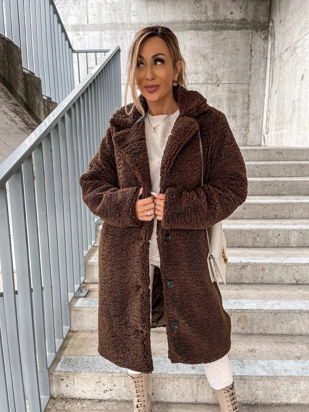 Lapel Plush Long Coat
