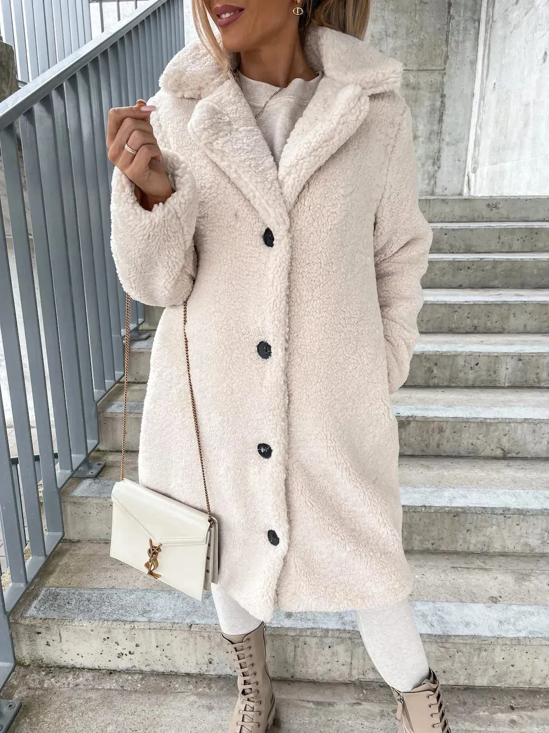 Lapel Plush Long Coat