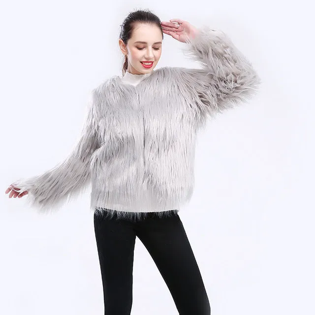 Long Sleeve Faux Fur Coat