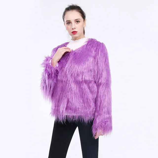 Long Sleeve Faux Fur Coat