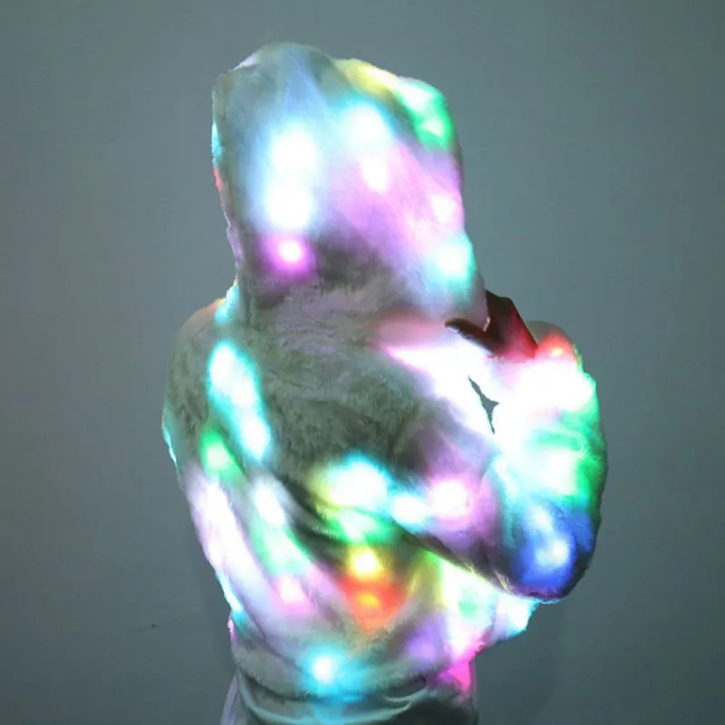 Long Sleeve Led Light Shining Faux Fur Coat