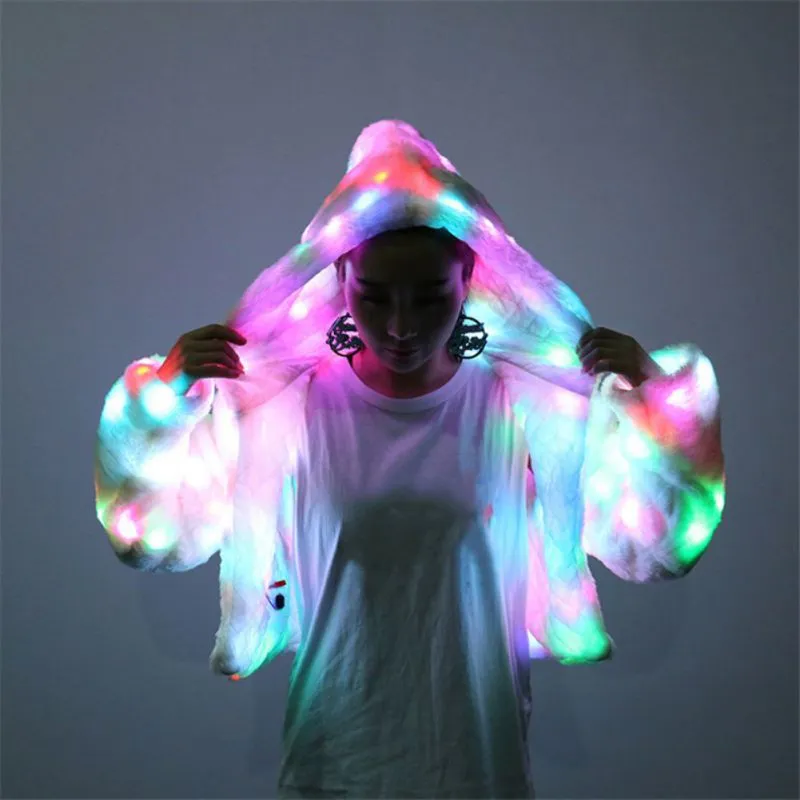 Long Sleeve Led Light Shining Faux Fur Coat