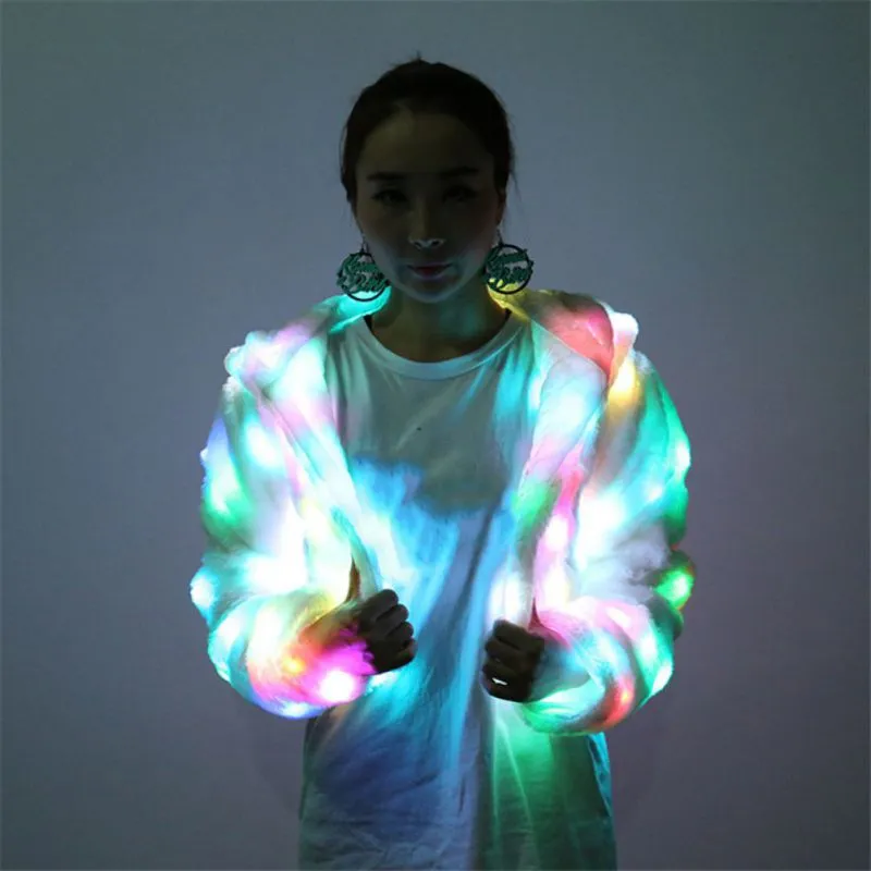 Long Sleeve Led Light Shining Faux Fur Coat