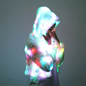 Long Sleeve Led Light Shining Faux Fur Coat