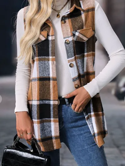 Loose and Fashionable Plaid Vest