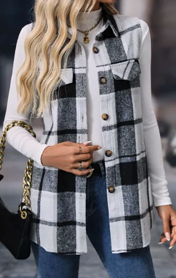Loose and Fashionable Plaid Vest