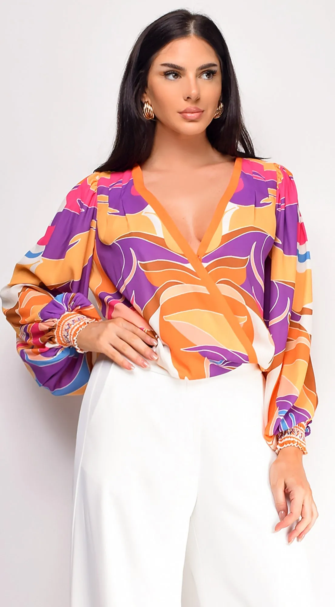 Lucy Purple Multi Color Surplice Bodysuit