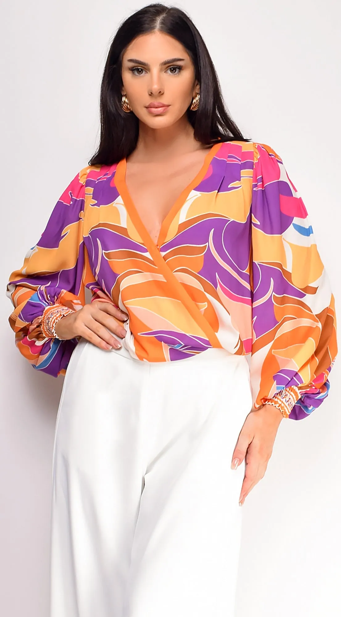 Lucy Purple Multi Color Surplice Bodysuit