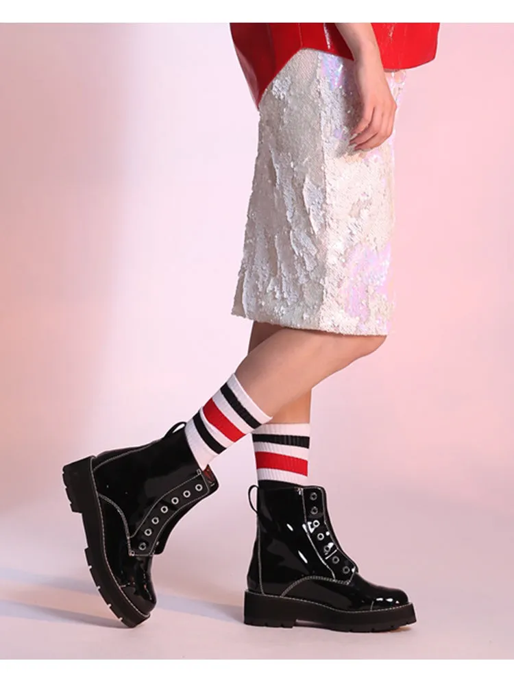 LUXE SEVEN DESIGN LACE UP BOOTS WITH CHUNKY SOLE
