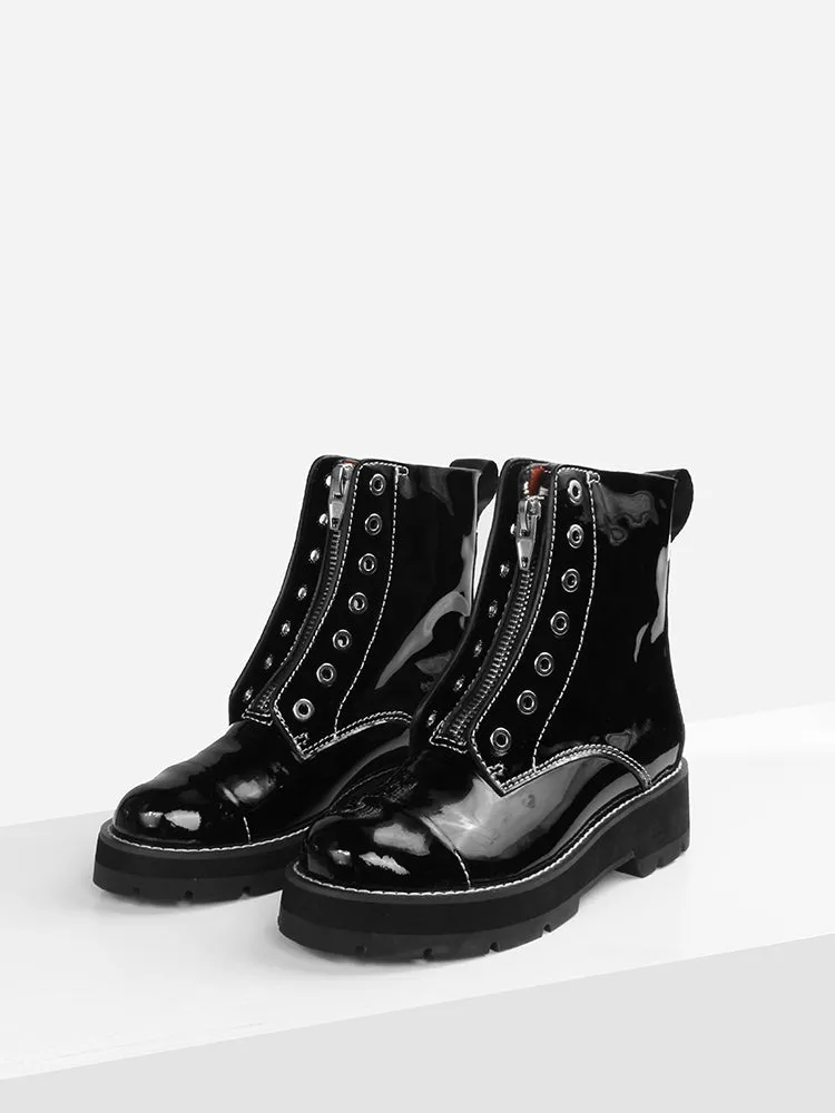 LUXE SEVEN DESIGN LACE UP BOOTS WITH CHUNKY SOLE