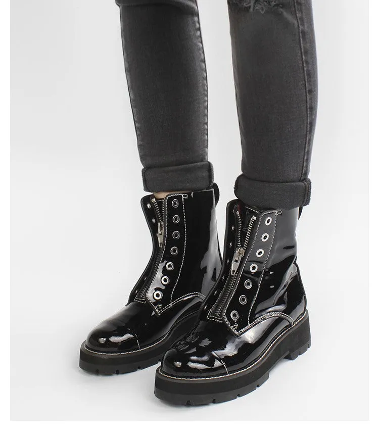 LUXE SEVEN DESIGN LACE UP BOOTS WITH CHUNKY SOLE
