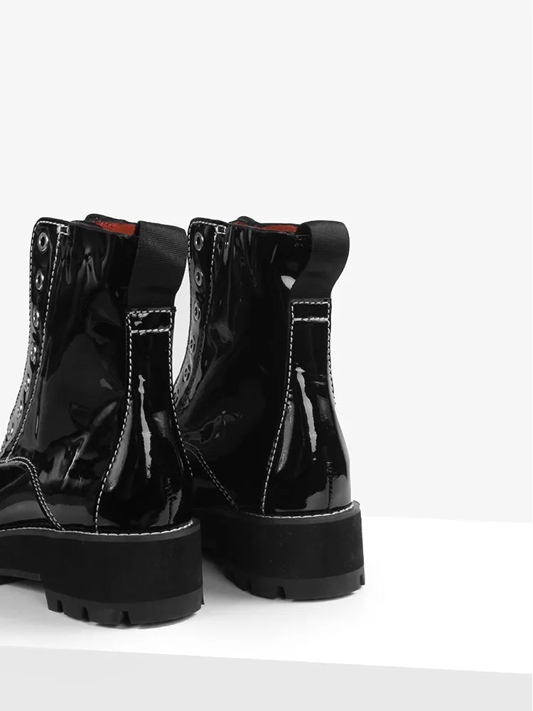 LUXE SEVEN DESIGN LACE UP BOOTS WITH CHUNKY SOLE