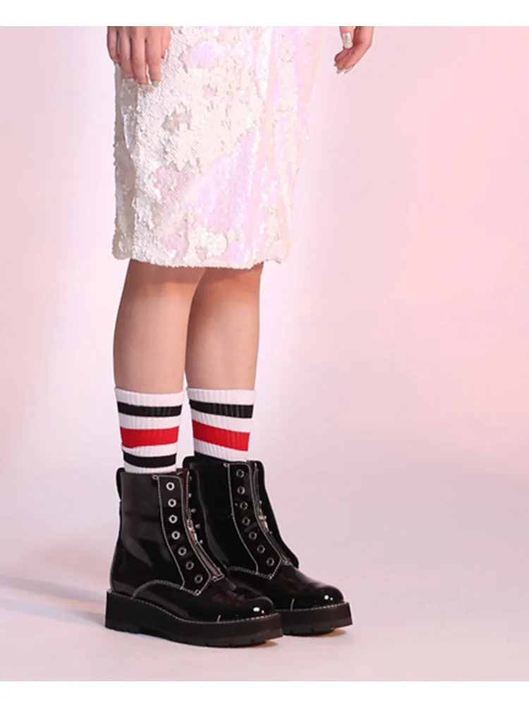 LUXE SEVEN DESIGN LACE UP BOOTS WITH CHUNKY SOLE