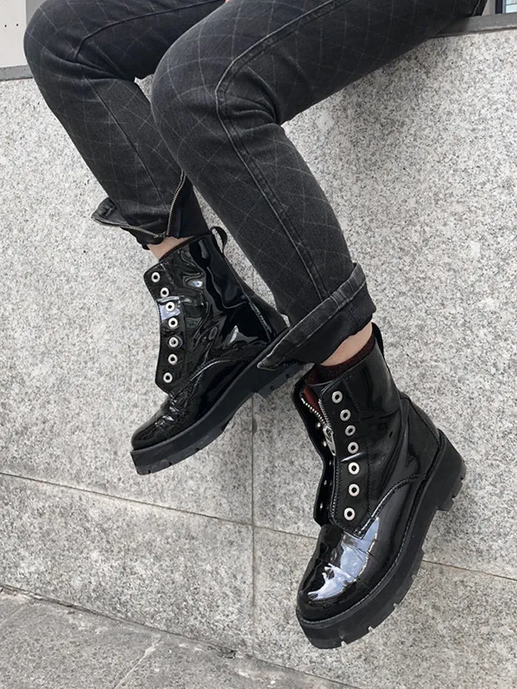 LUXE SEVEN DESIGN LACE UP BOOTS WITH CHUNKY SOLE