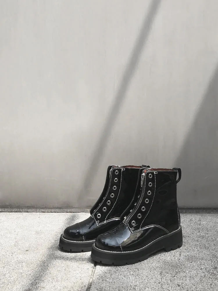 LUXE SEVEN DESIGN LACE UP BOOTS WITH CHUNKY SOLE