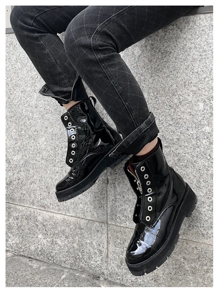 LUXE SEVEN DESIGN LACE UP BOOTS WITH CHUNKY SOLE