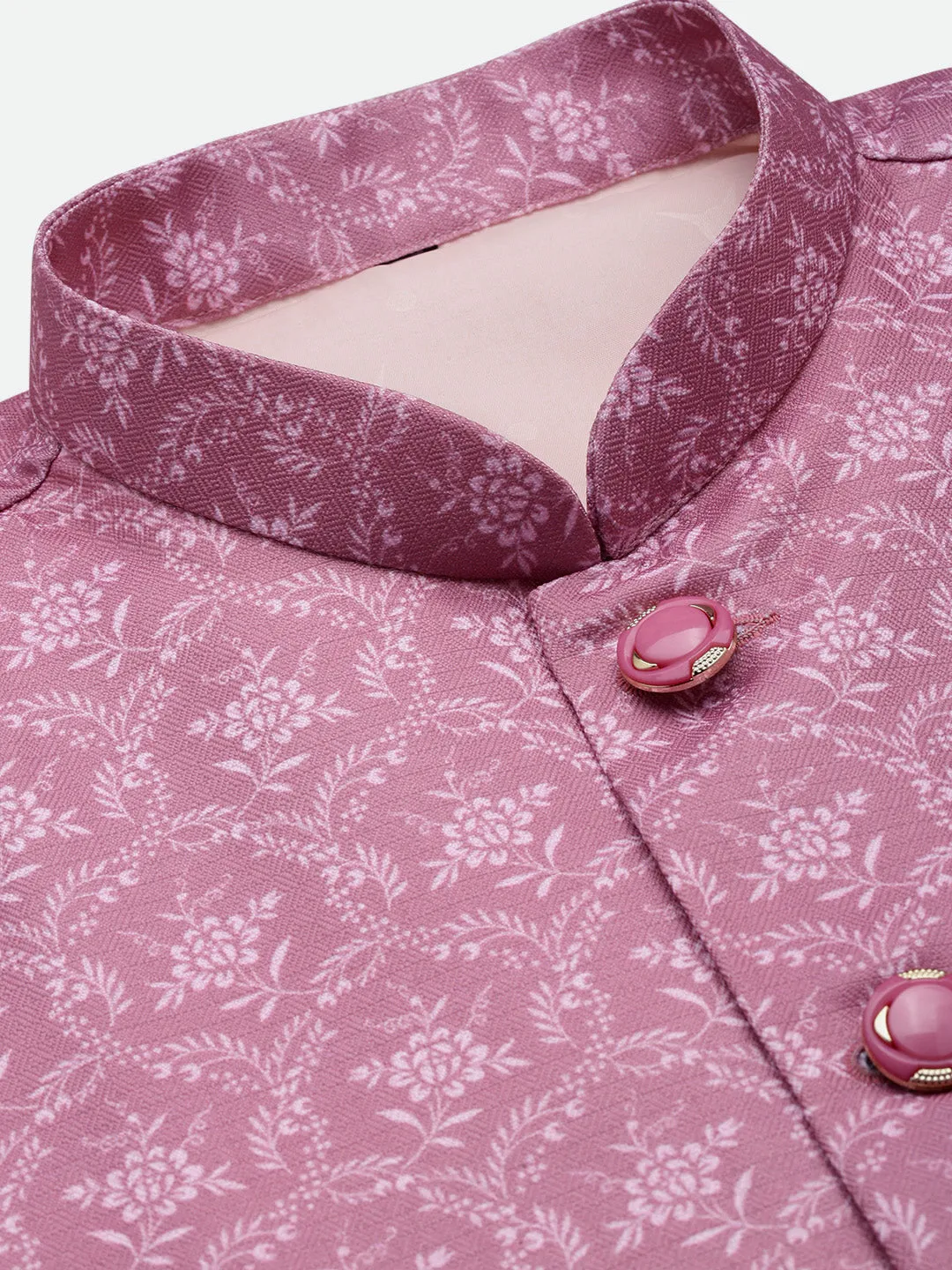 Men Pink Floral Printed Nehru Jackets