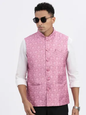 Men Pink Floral Printed Nehru Jackets