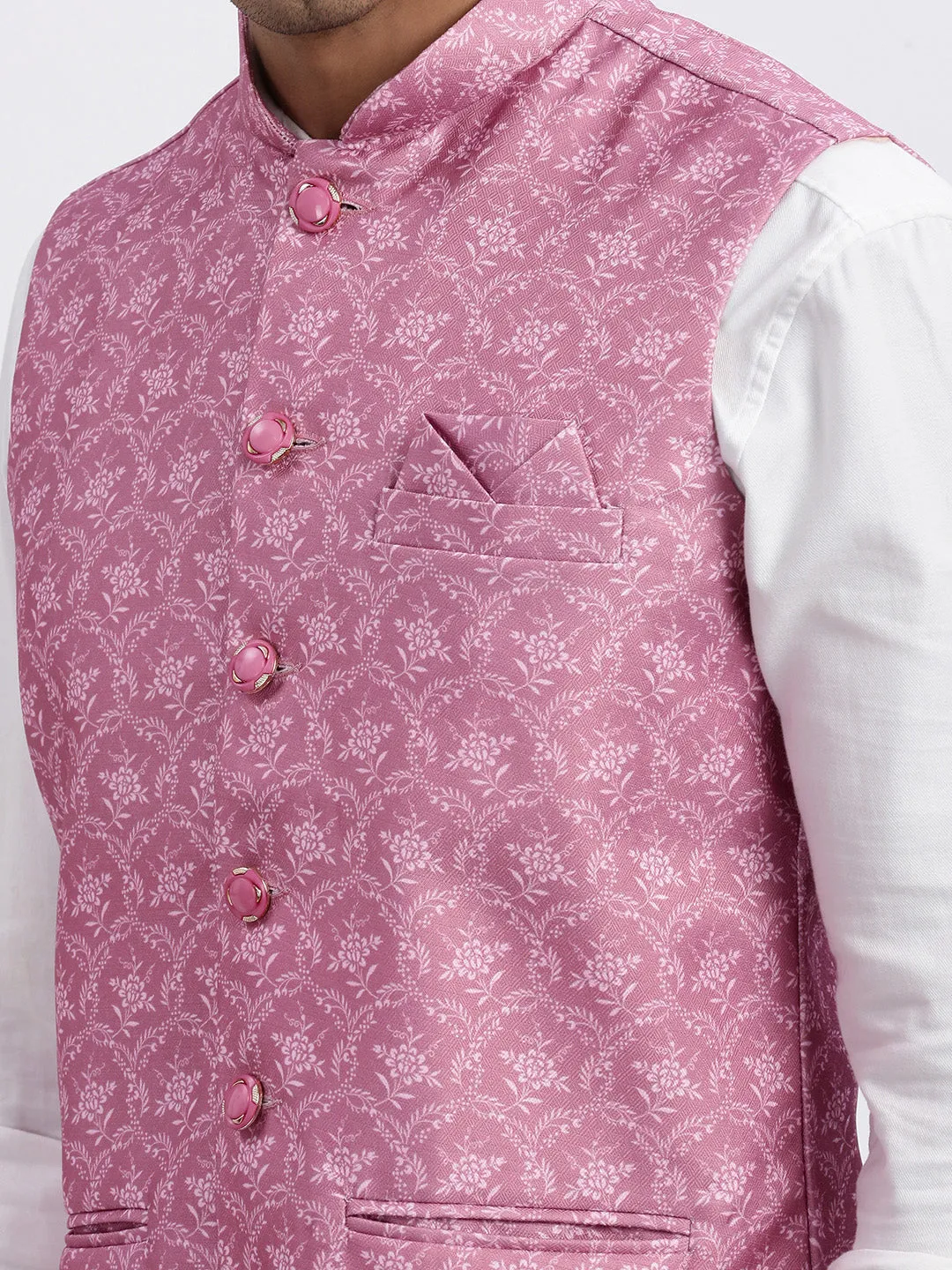 Men Pink Floral Printed Nehru Jackets