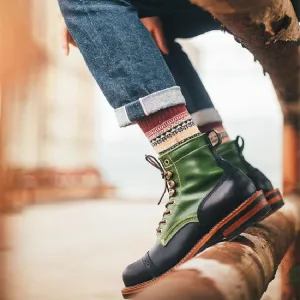 Men's Vintage Color Block High-top Leather Boots