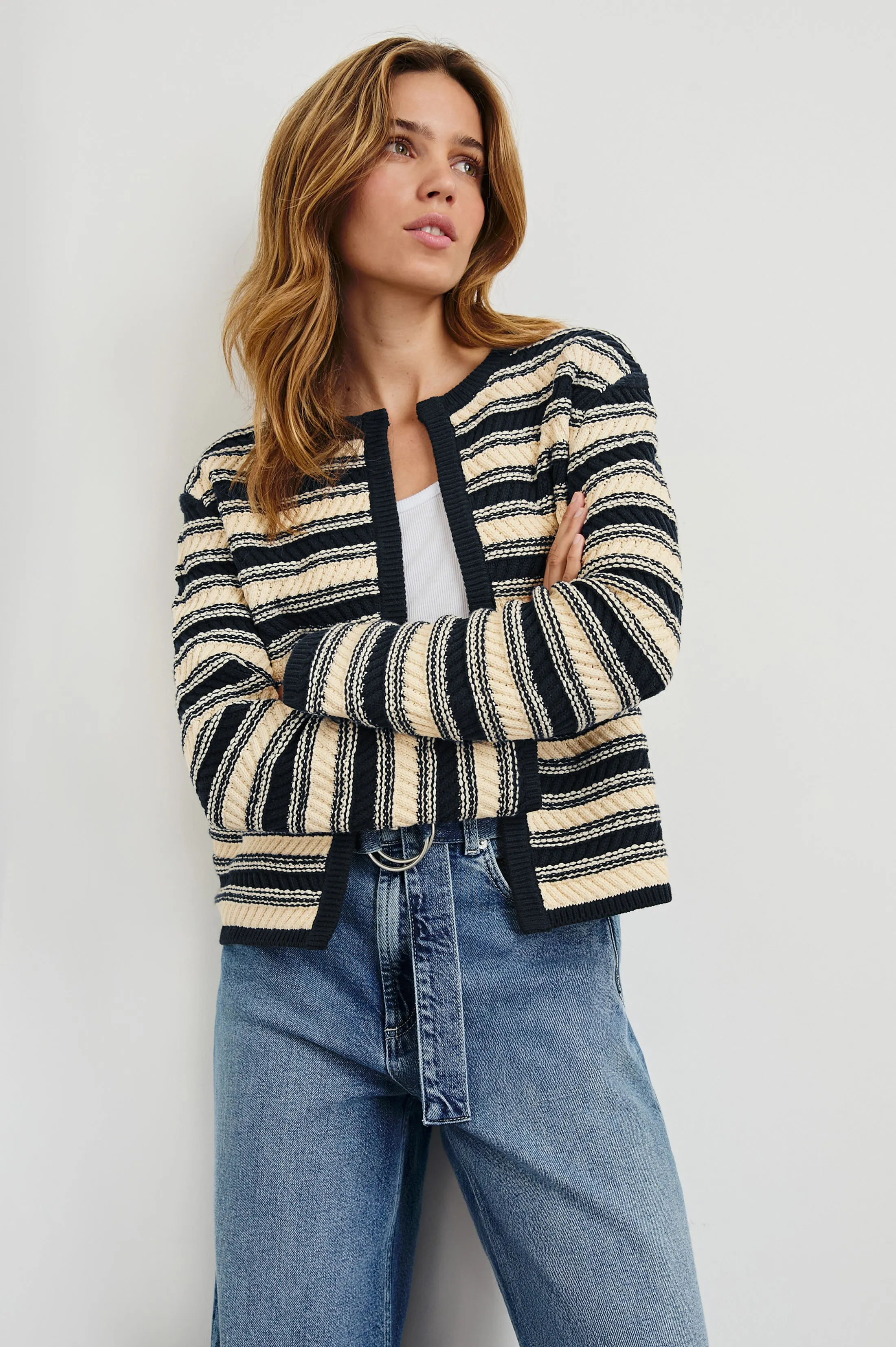 NELLY CARDIGAN - NAVY OAT STRIPE