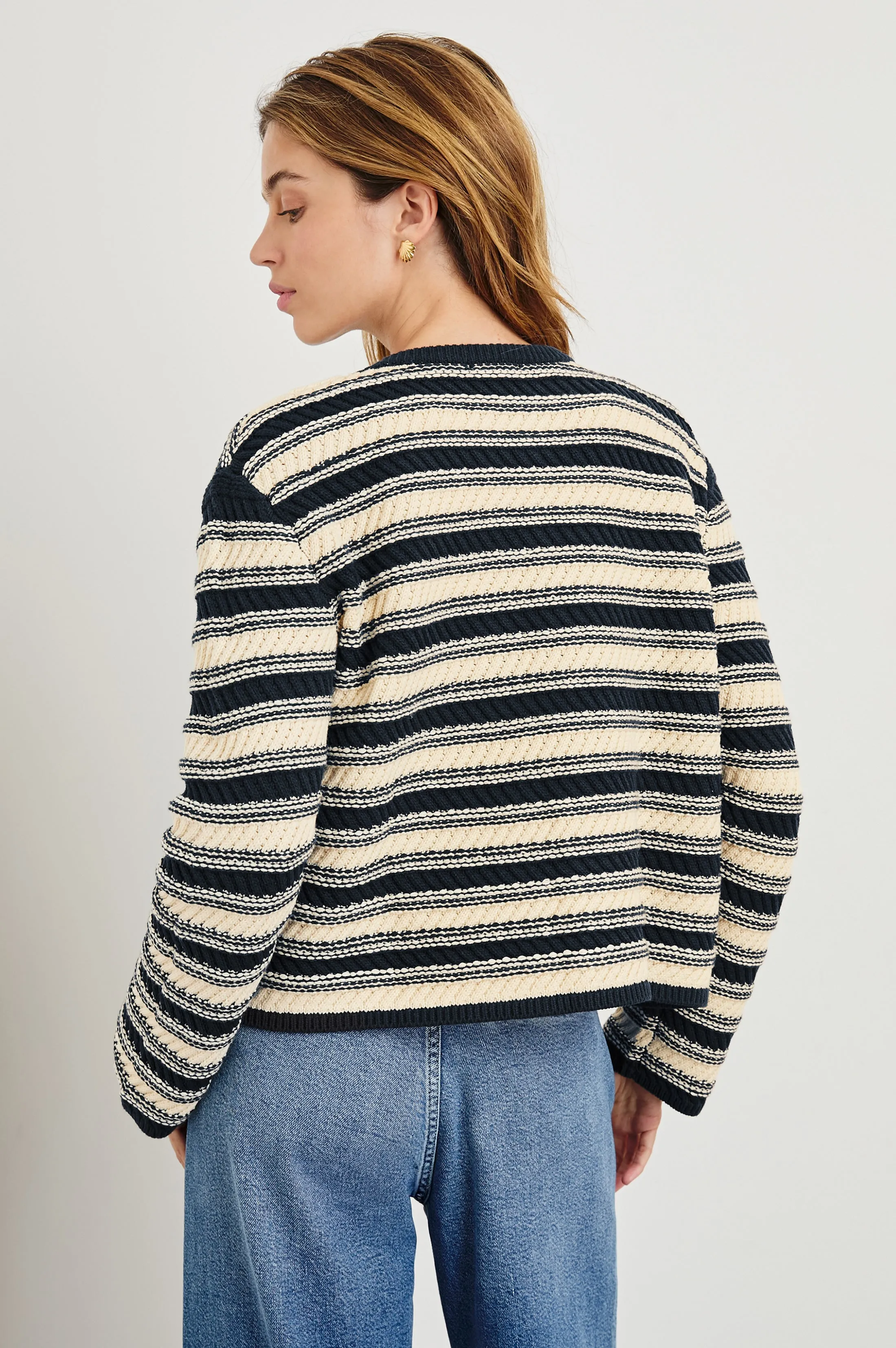 NELLY CARDIGAN - NAVY OAT STRIPE